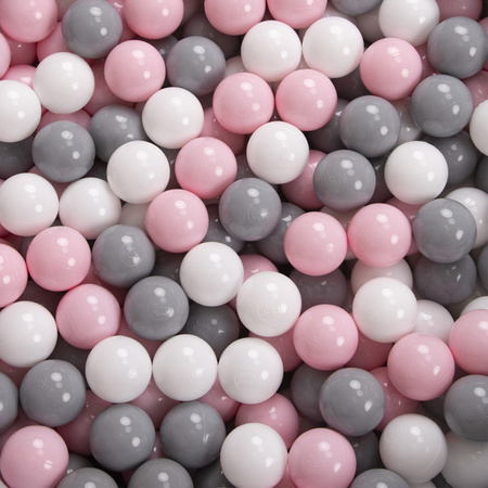 KiddyMoon Foam Playground for Kids with Square Ballpit ( ∅ 7cm/2.75In) Soft Obstacles Course and Ball Pool, Certified Made In The EU, pink:white/grey/powder pink, Ballpit (100 Balls) + Steps
