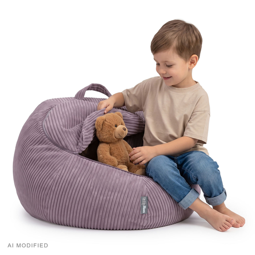 KiddyMoon Children's Storage Pouffe with Zip, Polyester Bean Bag Seat, purple, bag