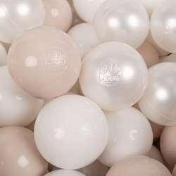 KiddyMoon Soft Plastic Play Balls ∅ 7cm/2.75in Multi-colour Made in EU, pastel beige/white/pearl, 200 Balls/7cm-2.75in