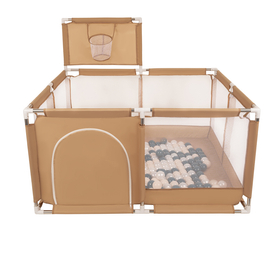 square play pen filled with plastic balls basketball, beige:dark turquoise/pastel beige/pearl, 200 balls