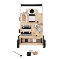 KiddyMoon Wooden Baby Walker Interactive Educational Toy for Children Multifunctional Push-Along Toy for Babies Montessori Walker for Kids Model WK-002, Black - White, Standard