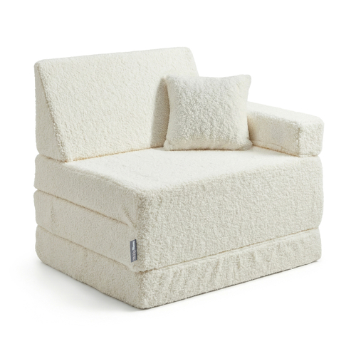 KiddyMoon Armchair With Pillow For Kids with Teddy Bear Fabric Children Multifunctional Foam Mattress, creamy, Armchair with Pillow