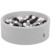 KiddyMoon Baby Foam Ball Pit with Balls ∅ 7cm / 2.75in Made in EU, light grey:white/black/grey, 90 x 30 cm / 300 Balls