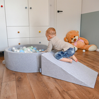 KiddyMoon Foam Playground for Kids with Round Ballpit ( ∅ 7cm/2.75In) Soft Obstacles Course and Ball Pool, Certified Made In The EU, lightgrey:pearl/grey/transparent/babyblue/mint, Ballpit (100 Balls) + Wedge