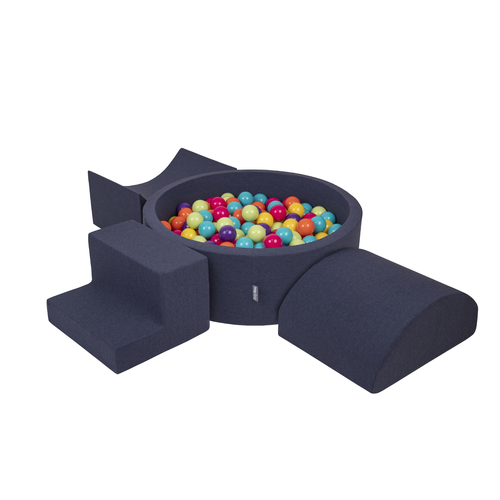 KiddyMoon Foam Playground for Kids with Round Ball pit ( ∅ 7cm/2.75In) Soft Obstacles Course and Ball Pool, Certified Made In The EU, darkblue:lgreen/yellow/turquoi/orange/dpink/purple, Ballpit (200 Balls) + Version 6