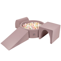 KiddyMoon Foam Playground for Kids with Round Ball pit (Balls ∅ 7cm/2.75In) Soft Obstacles Course and Ball Pool, Made In EU, heather: pastel beige/pastel yellow/white/mint/powder pink, Ballpit (300 Balls) + Version 2