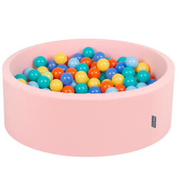 KiddyMoon Baby Foam Ball Pit with Balls ∅ 7cm / 2.75in Made in EU, pink:l.green/orange/turquoise/blue/babyblue/yellow, 90 x 30 cm / 200 Balls