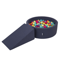 KiddyMoon Foam Playground for Kids with Round Ballpit ( ∅ 7cm/2.75In) Soft Obstacles Course and Ball Pool, Certified Made In The EU, darkblue:lgreen/yellow/turquoi/orange/dpink/purple, Ballpit (100 Balls) + Wedge