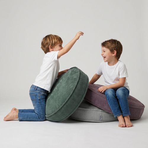 KiddyMoon 3-Piece Foam Elements for Kids Children's Room Accessory, green-light grey-purple, Lx3