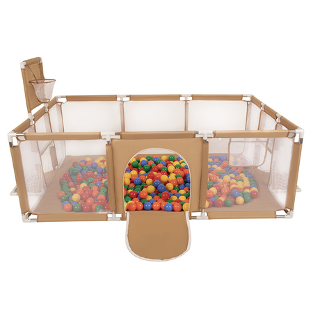 Baby Playpen Big Size Playground with Plastic Balls for Kids, beige:yellow/green/blue/red/orange, 100 balls