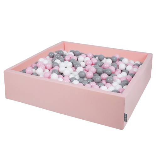 KiddyMoon Soft Ball Pit Square  ∅ 7Cm / 2.75In For Kids, Foam Ball Pool Baby Playballs Children, Made In The EU, pink:white-grey-powder pink, 120x30cm/1000 balls