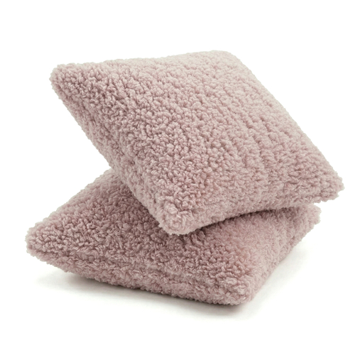 KiddyMoon Set Of Two Square Pillows Teddy Fleece Nursery Cushions, pink, 2 Pillows