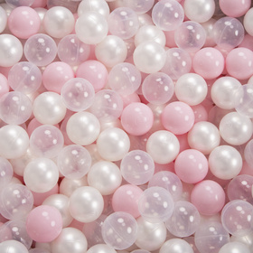 KiddyMoon Foam Playground for Kids with Round Ballpit ( ∅ 7cm/2.75In) Soft Obstacles Course and Ball Pool, Certified Made In The EU, pink:powder pink/pearl/transparent, Ballpit (200 Balls) + Version 5