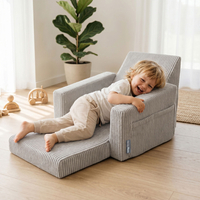 KiddyMoon Folding Children's Foam Armchair 2-in-1 Convertible Sofa for Kids, light grey, UNI
