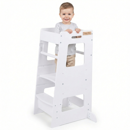 KiddyMoon Toddler Learning Tower ST-003, Montessori Kitchen Step Stool, White