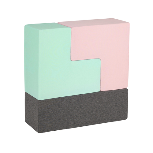 KiddyMoon Soft Foam Cubes Building Blocks 14cm for Children Multifunctional Foam Construction Montessori Toy for Babies, Certified Made in The EU, light grey-dark grey-pink-mint, 9 Pieces