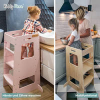 KiddyMoon Toddler Learning Tower, Montessori Kitchen Step Stool, Height Adjustable (3 Levels), Safety Rail, Natural, 91,5x39,3x49,4