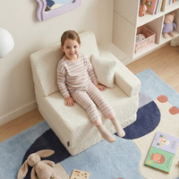 KiddyMoon Armchair With Pillow For Kids with Teddy Bear Fabric Children Multifunctional Foam Mattress, creamy, Armchair with Pillow