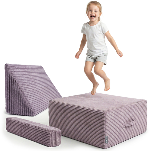 KiddyMoon Kids Indoor Trampoline 2 in 1, Removable Washable Zip Ribbed Cover, Mini Trampoline for Home, Purple, Trampoline + Pillows