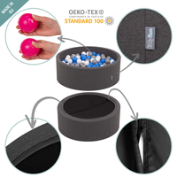 KiddyMoon Baby Foam Ball Pit with Balls ∅ 7cm / 2.75in Made in EU, dark grey:powder pink/pearl/gold, 90x30cm/300 balls