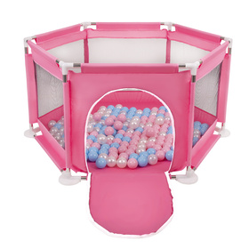 hexagon 6 side play pen with plastic balls, Pink:babyblue/powder pink/pearl, 100 balls