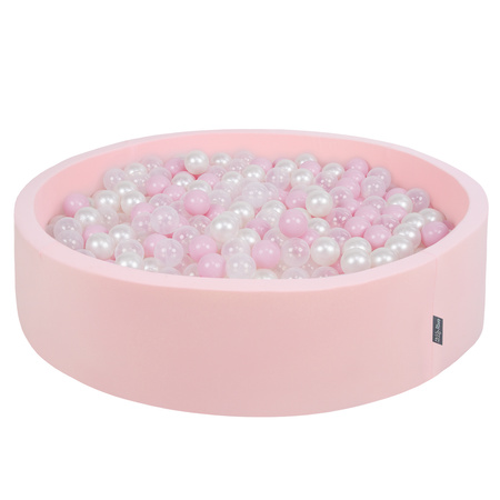 KiddyMoon Soft Ball Pit Round  ∅ 7Cm / 2.75In For Kids, Foam Ball Pool Baby Playballs Children, Made In The EU, pink:powder pink-pearl-transparent, 120x30cm/1000 balls