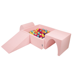 KiddyMoon Foam Playground for Kids with Square Ballpit ( ∅ 7cm/2.75In) Soft Obstacles Course and Ball Pool, Certified Made In The EU, pink:lgreen/yellow/turquoise/orange/dpink/purple, Ballpit (200 Balls) + Version 2