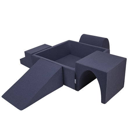 KiddyMoon Foam Playground for Kids with Square Ballpit ( ∅ 7cm/2.75In) Soft Obstacles Course and Ball Pool, Certified Made In The EU, navy blue: white-grey-mint, Ballpit (200 Balls) + Version 3
