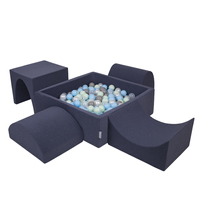 KiddyMoon Foam Playground for Kids with Square Ball pit ( ∅ 7cm/2.75In) Soft Obstacles Course and Ball Pool, Certified Made In The EU, darkblue:pearl/grey/transparent/babyblue/mint, Ballpit (200 Balls) + Version 1