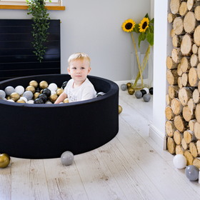 KiddyMoon Baby Foam Ball Pit with Balls ∅ 7cm / 2.75in Made in EU, Bee: black/yellow, 90x30cm/200 balls