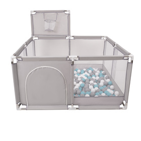 square play pen filled with plastic balls basketball, Grey:grey/white/turquoise, 200 balls