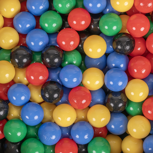 KiddyMoon Soft Plastic Play Balls ∅ 6cm / 2.36 Multi Colour Made in EU, black/yellow/blue/red/green, 50 Balls/6cm-2.36in