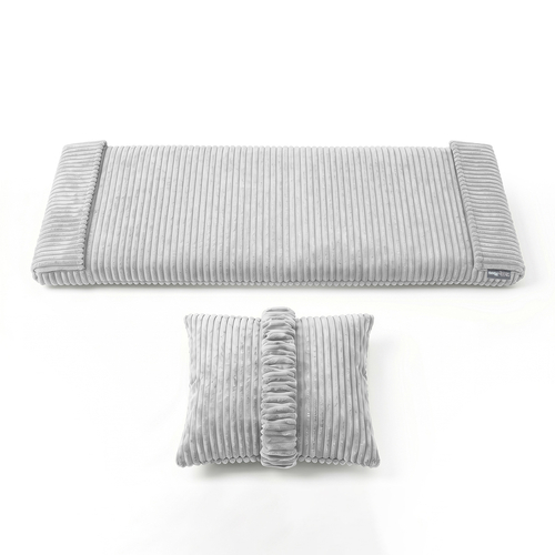 KiddyMoon Cushion Set For Balance Board Mattress and Pillow Ribbed Fabric Washable Cover, light gray, Mattress/Pillow