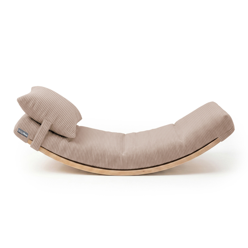 KiddyMoon Balance Board for Kids with Mattress and Pillow Wooden Sensory Wobble Board, natural/dark beige, Balance Board/Mattress/Pillow