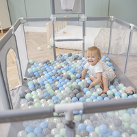 Baby Playpen Big Size Playground with Plastic Balls for Kids, Grey:pearl/grey/transparent/mint, 200 balls