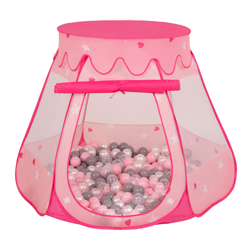 Play Tent For Kids Castle Baby Playhouse For Children With Colorful Balls Pop Up Perfect For Indoor And Outdoor Easy Set Up Includes Carry Bag, pink:pearl-grey-transparent-powder pink, 105x90cm/300 balls