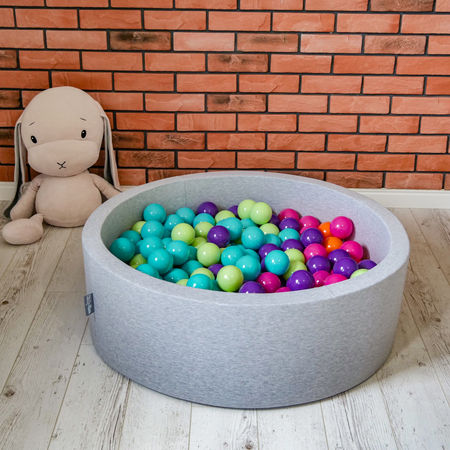 KiddyMoon Baby Foam Ball Pit with Balls ∅ 7cm / 2.75in Made in EU, Ireland: green/white/orange, 90x30cm/200 balls