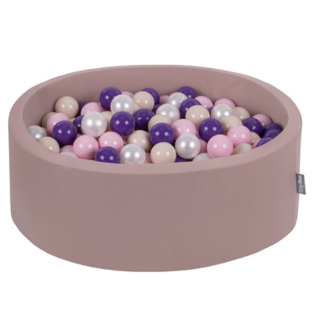 KiddyMoon Baby Foam Ball Pit with Balls ∅ 7cm / 2.75in, heather:pastel beige/light pink/pearl/purple, 90x30cm/200 balls