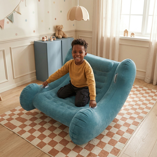 KiddyMoon Inflatable Sensory Rocker Chair For Kids With Pump And Handles, light blue, L