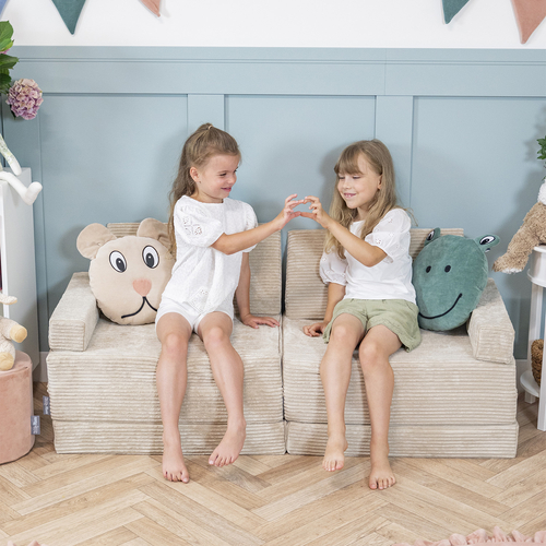 KiddyMoon Foam Sofa for Children Multifunctional Mattress Armchair Kids Foldable  Bed Folding Toddler Couch Chair for Playroom Bedroom Living Room, beige, Sofa with 2 Pillows