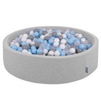 KiddyMoon Soft Ball Pit Round ∅ 7Cm / 2.75In For Kids, Foam Ball Pool Baby Playballs Children, Made In The EU, light grey:grey/white/transparent/babyblue, 120x30cm/600 balls