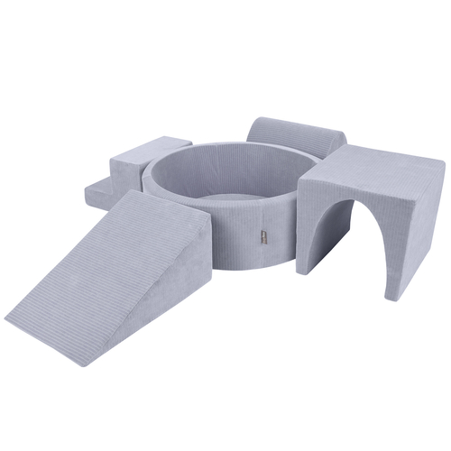KiddyMoon Foam Playground For Kids Soft Textured Safe Blocks, dark grey: grey/white/baby blue, Ballpit (300 Balls) + Version 3