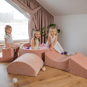 KiddyMoon Foam Playground Velvet for Kids Obstacle Course for Children Montessori Toy for Babies Soft Construction Blocks Element, Tunnel/Hill, Certified Made in The EU, desert pink, barrel/roller