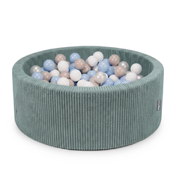 KiddyMoon Ball Pit for Baby and Toddler, Soft Play Ball Pool with ribbed Washable Cover, Green: Pastel Beige/Pastel Blue/White/Pearl, 90 x 30 cm / 200 Balls