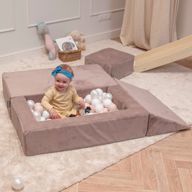 KiddyMoon Children's Foam Sofa with Wedge and Play Balls Set for Play Soft Perfect for Kids Room Lightweight Learning Relaxation Removable Covers Easy Cleaning, dark beige, Sofa/Wedge