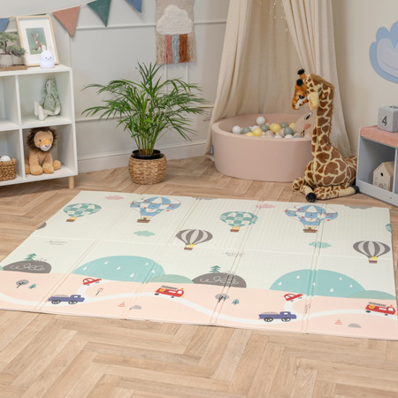 KiddyMoon Baby Play Mat Double-Sided Foam Mat For Kids Crawling Mat For Children Encourages Imagination Colourful Patterns Play Area Foldable Ideal for Indoors and Outdoors, Gray-Baloons, 180x200x1cm