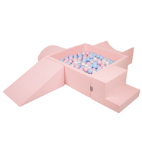 KiddyMoon Foam Playground for Kids with Square Ball pit ( ∅ 7cm/2.75In) Soft Obstacles Course and Ball Pool, Certified Made In The EU, pink:babyblue/powder pink/pearl, Ballpit (200 Balls) + Version 5
