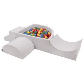 KiddyMoon Foam Playground for Kids with Quarter Angular Ballpit and Balls, lightgrey:yellow/green/blue/red/orange, Ballpit (300 Balls) + Version 6
