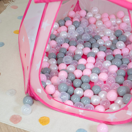 Play Tent For Kids Castle Baby Playhouse For Children With Colorful Balls Pop Up Perfect For Indoor And Outdoor Easy Set Up Includes Carry Bag, pink:pearl-grey-transparent-powder pink, 105x90cm/100 balls