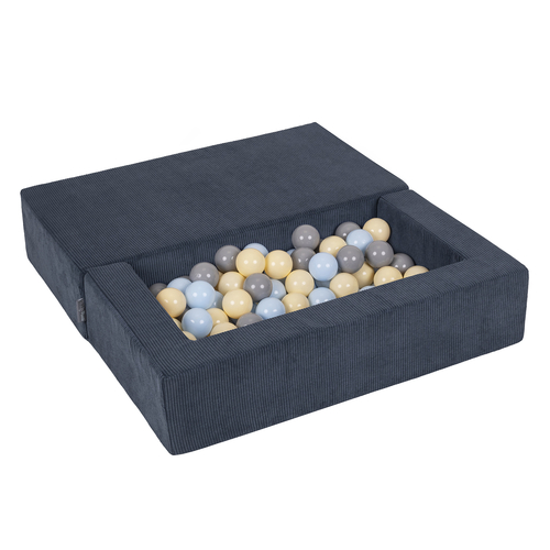 KiddyMoon Modular Foam Sofa for Children's with Balls Lightweight Sofa For Kids Room Comfortable Space-Saving with Storage Room Fabric Safe and Fun for Kids, navy blue: pastel blue/pastel yellow/grey, Sofa + 100 Balls